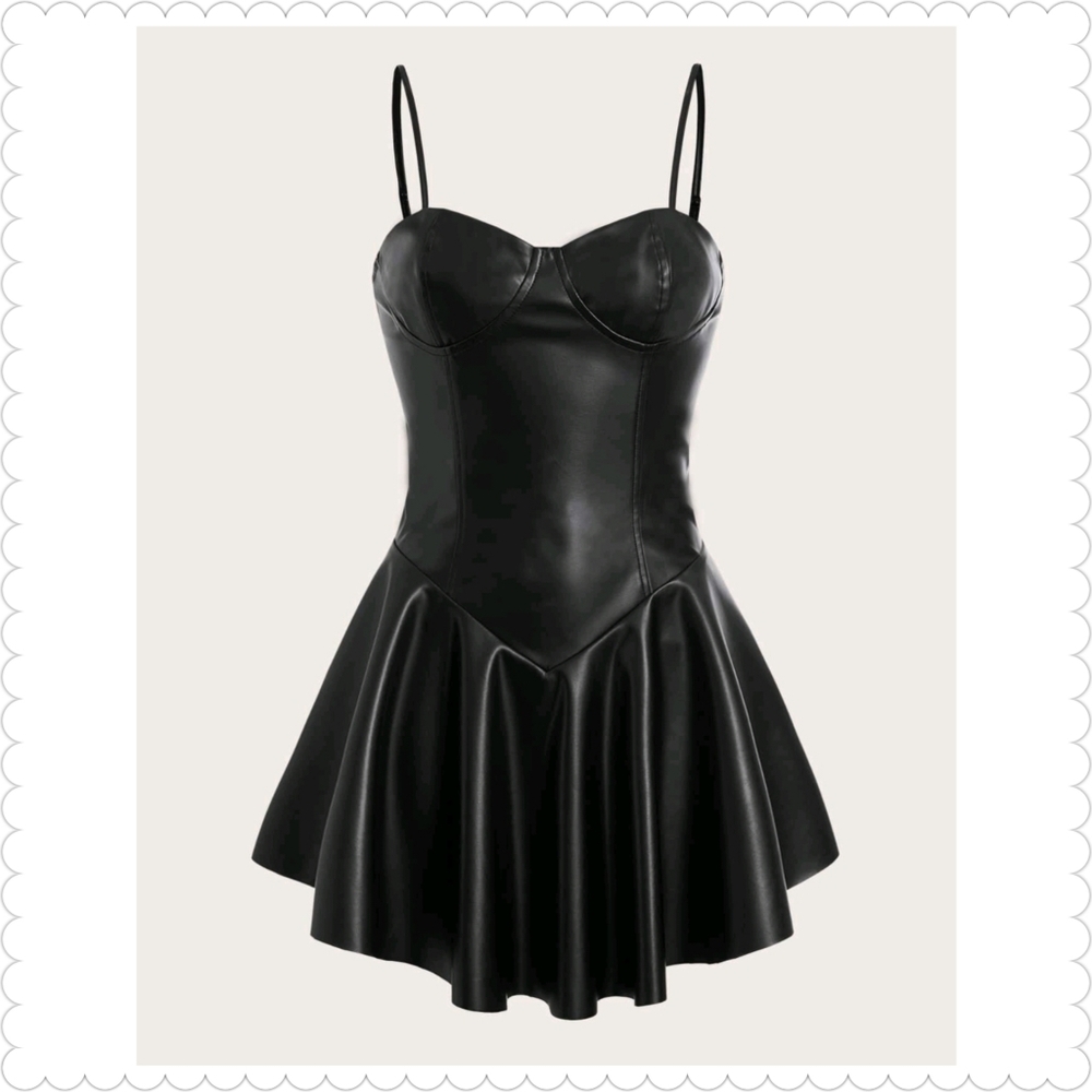 Black Faux Leather Cami Dress - Picture 2 of 8